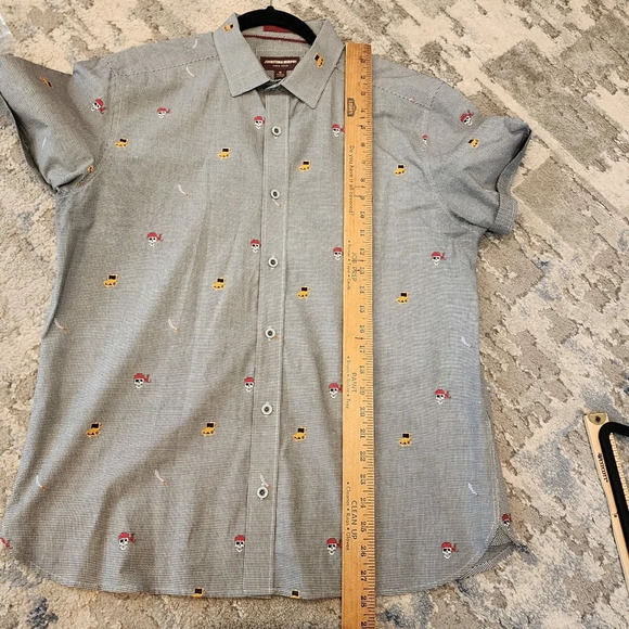 Johnston & Murphy Pirate Themed Plaid Short Sleeve Button Shirt Men's Medium - Picture 7 of 16